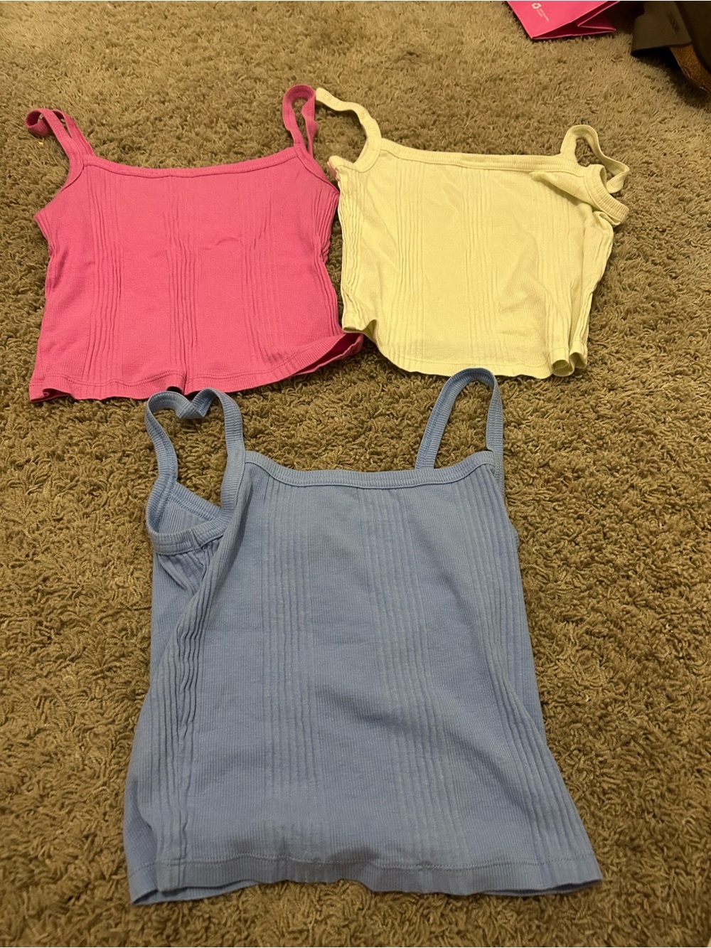 Three PINK Victoria's Secret tank tops colors pink, light green, blue